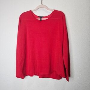 EILEEN FISHER Red Thin Sweater Tunic Top Women L‎ Italian Yarn Merino Wool Layer
